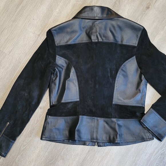 TRIA Women's Black Leather Jacket Zip Suede And Leather Size Medium Lined EUC - Picture 6 of 14